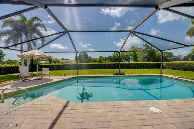 4180 Prestwick Ct, North Fort Myers, FL 33903 - swimming pool with a lawn, a patio, and a lanai