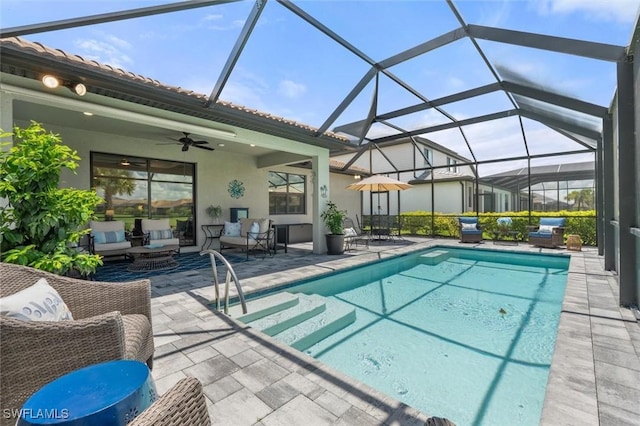 4012 E Hampton Cir, Alva, FL 33920 - swimming pool with an outdoor living space, a patio, and ceiling fan