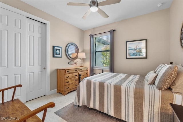 4012 E Hampton Cir, Alva, FL 33920 - bedroom featuring light colored carpet, a closet, and ceiling fan
