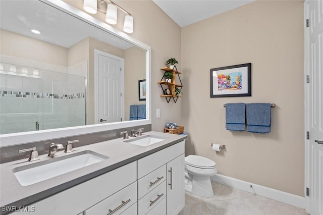 4012 E Hampton Cir, Alva, FL 33920 - full bath featuring double vanity, a stall shower, and tile patterned floors