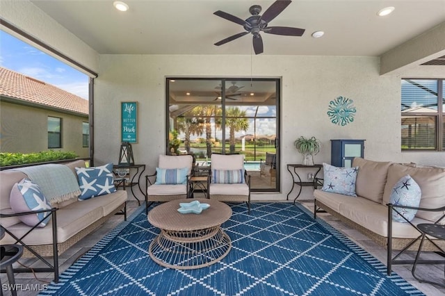 4012 E Hampton Cir, Alva, FL 33920 - living room with a ceiling fan and recessed lighting