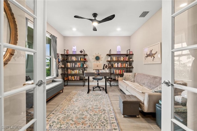 42274 Waterfront Way, Punta Gorda, FL 33982 - office featuring a ceiling fan, light wood-type flooring, and recessed lighting