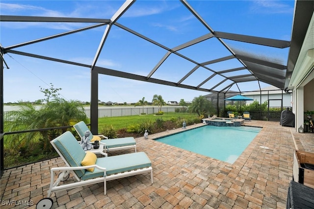 42274 Waterfront Way, Punta Gorda, FL 33982 - view of pool featuring a patio, a pool with connected hot tub, and a lanai