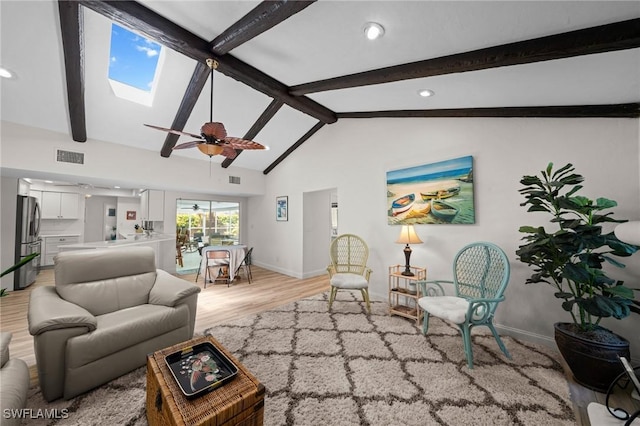 5301 SW 8th Pl, Cape Coral, FL 33914 - living area featuring light wood-style floors, a ceiling fan, a skylight, and recessed lighting