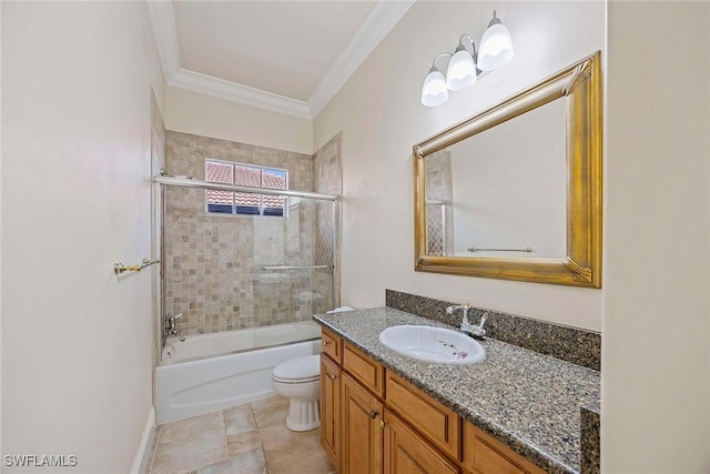 6912 Anthurium Ln, Naples, FL 34113 - full bathroom featuring vanity, crown molding, and enclosed tub / shower combo