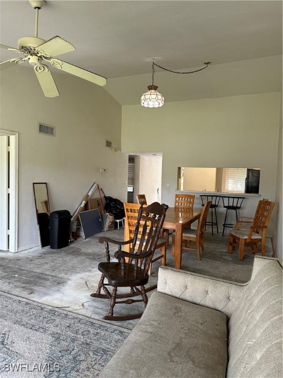 1224 Commonwealth Cir Unit N-203, Naples, FL 34116 - living area featuring high vaulted ceiling and ceiling fan