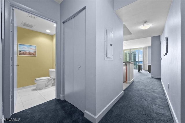 3000 Oasis Grand Blvd Unit 906, Fort Myers, FL 33916 - hall with an upstairs landing, carpet, and electric panel
