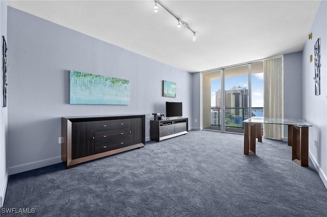 3000 Oasis Grand Blvd Unit 906, Fort Myers, FL 33916 - unfurnished living room featuring carpet flooring, track lighting, and expansive windows
