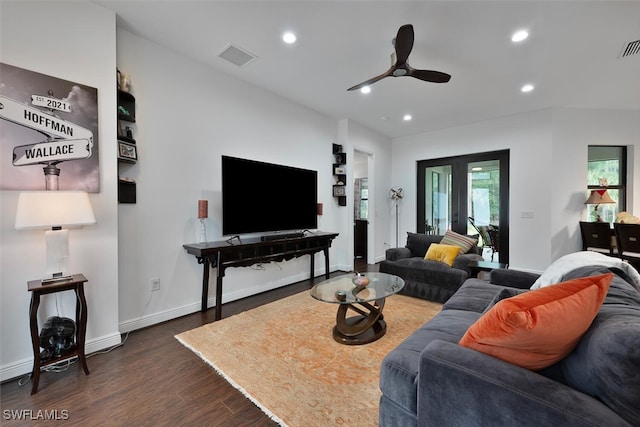 4345 6th Ave NE, Naples, FL 34120 - living area featuring dark wood finished floors, ceiling fan, and recessed lighting