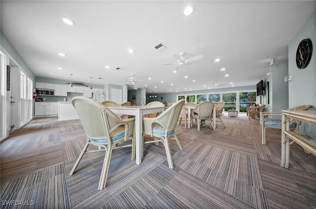 4251 Island Cir Unit 3, Fort Myers, FL 33919 - dining area featuring light carpet, recessed lighting, and ceiling fan