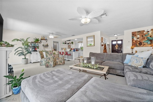 4251 Island Cir Unit 3, Fort Myers, FL 33919 - living area featuring a ceiling fan and tile patterned flooring