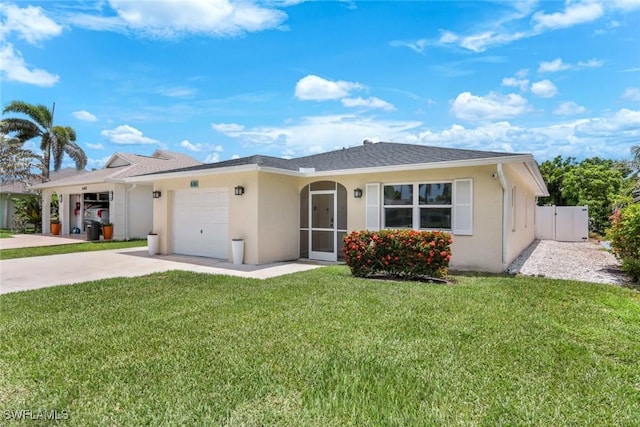 636 98th Ave N, Naples, FL 34108 - ranch-style home with driveway, an attached garage, stucco siding, and a front lawn