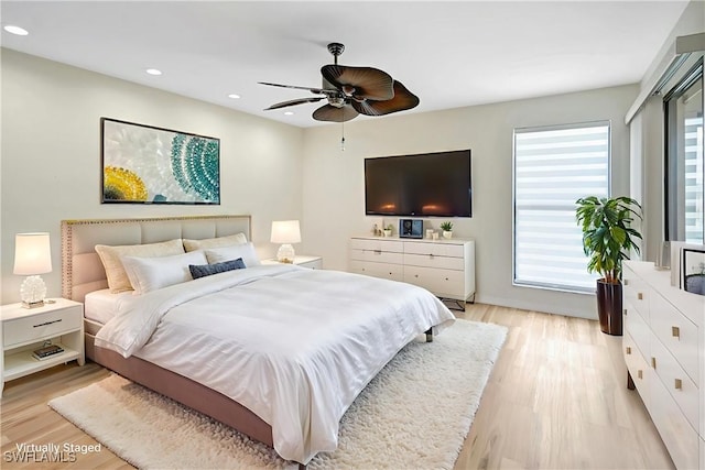 4210 SE 20th Pl Unit C2, Cape Coral, FL 33904 - bedroom featuring light wood-type flooring, recessed lighting, and ceiling fan