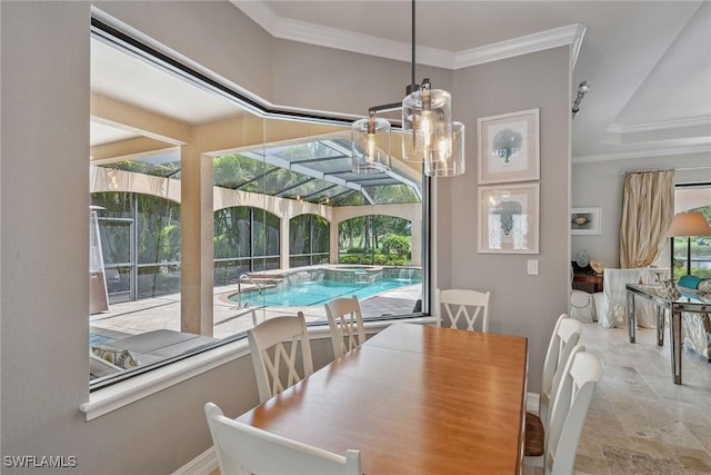 3441 Runaway Ln, Naples, FL 34114 - dining space with stone finish floors and crown molding