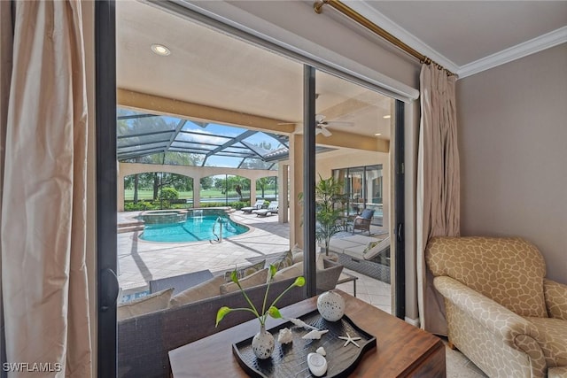 3441 Runaway Ln, Naples, FL 34114 - interior space featuring a pool, a hot tub, and ceiling fan