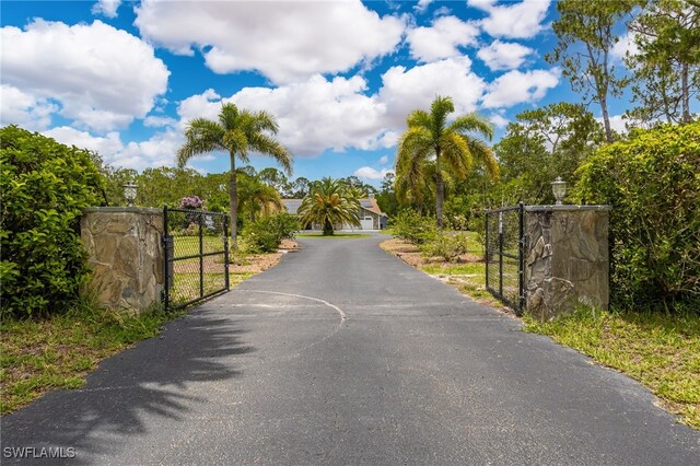 6011 Sea Grass Ln, Naples, FL 34116 - view of asphalt driveway with a gate, a gated entry, and street lighting