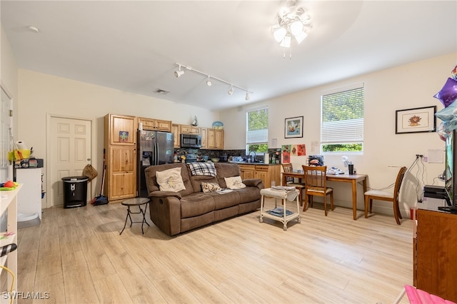 6011 Sea Grass Ln, Naples, FL 34116 - living area featuring track lighting, light wood finished floors, and a ceiling fan