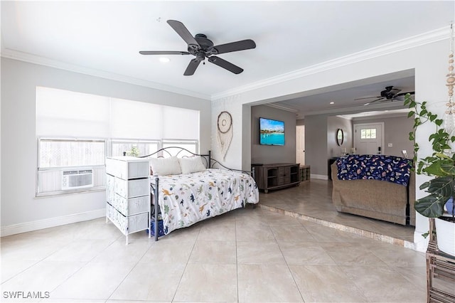 2401 Parkway St, Fort Myers, FL 33901 - bedroom featuring crown molding, light tile patterned floors, and a ceiling fan