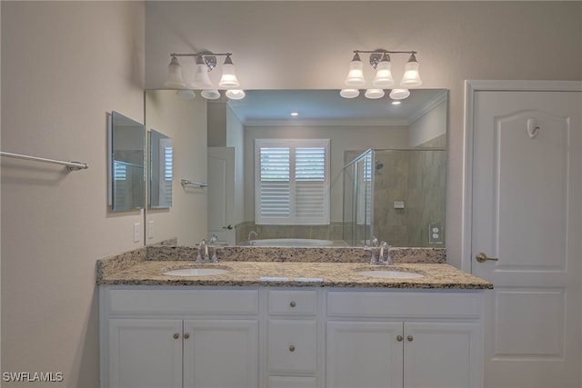 1964 Parson St, Naples, FL 34120 - full bathroom featuring a shower stall, ornamental molding, double vanity, and a bath