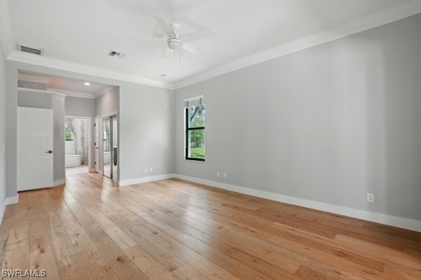 4740 5th Ave SW, Naples, FL 34119 - empty room with ornamental molding, light wood-type flooring, and ceiling fan