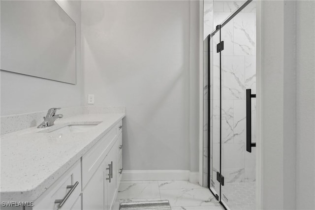 311 Long Ave S, Lehigh Acres, FL 33974 - full bathroom with marble finish floors, vanity, and a marble finish shower
