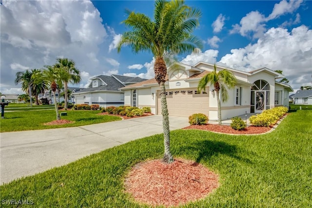 17791 Pineapple Palm Ct, North Fort Myers, FL 33917 - view of front of home with stucco siding, driveway, an attached garage, and a front yard