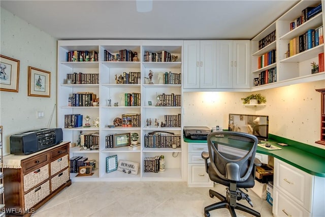 17791 Pineapple Palm Ct, North Fort Myers, FL 33917 - office with light tile patterned flooring and built in study area