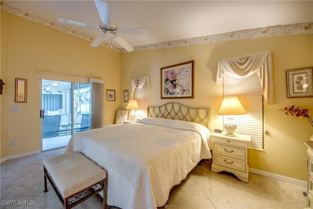 17791 Pineapple Palm Ct, North Fort Myers, FL 33917 - bedroom with access to exterior, light tile patterned floors, and a ceiling fan