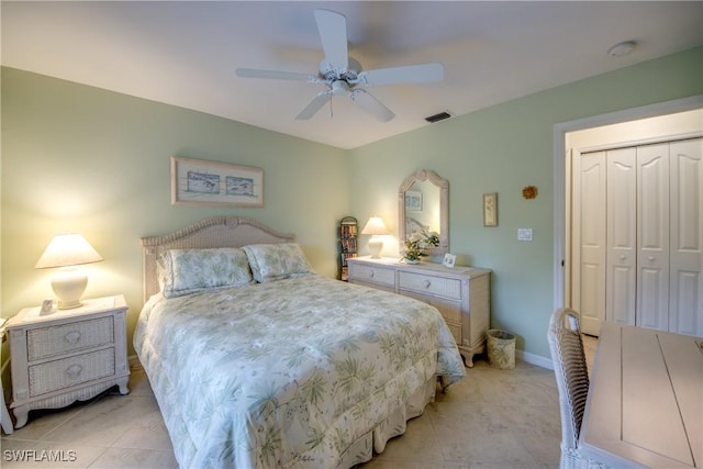 17791 Pineapple Palm Ct, North Fort Myers, FL 33917 - bedroom featuring light tile patterned flooring, ceiling fan, and a closet