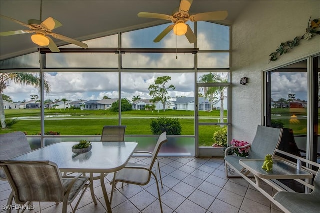 17791 Pineapple Palm Ct, North Fort Myers, FL 33917 - sunroom / solarium featuring ceiling fan, lofted ceiling, and outdoor dining area