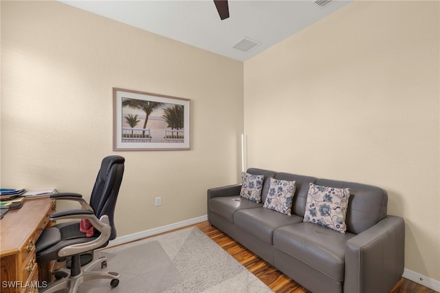 12905 Pastures Way, Fort Myers, FL 33913 - office space featuring a ceiling fan and wood finished floors
