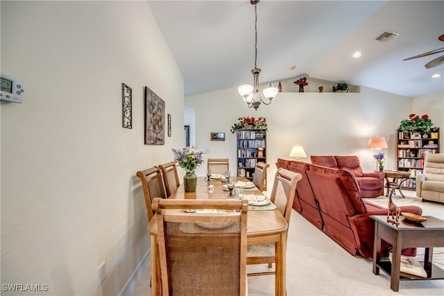 2102 SW 47th St, Cape Coral, FL 33914 - dining room with lofted ceiling, ceiling fan, and a chandelier