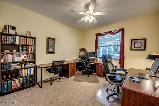 2102 SW 47th St, Cape Coral, FL 33914 - home office with a ceiling fan and light carpet