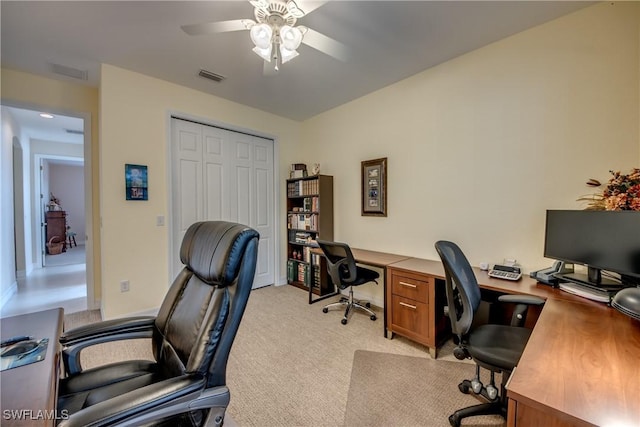 2102 SW 47th St, Cape Coral, FL 33914 - office area featuring ceiling fan and light carpet