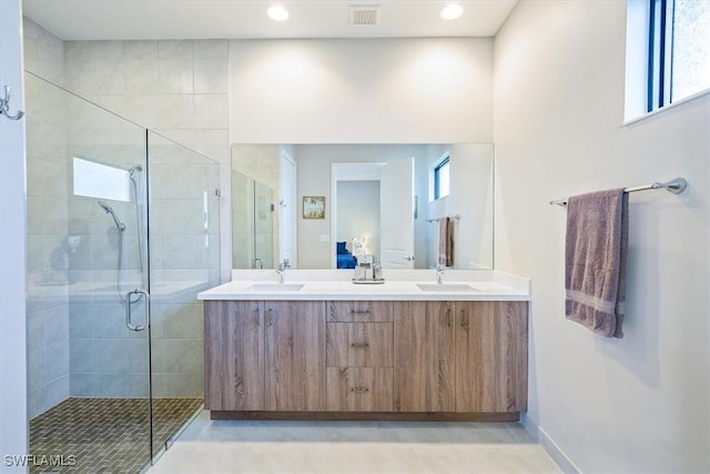 4955 Brigata Way, Ave Maria, FL 34142 - full bath featuring a stall shower, double vanity, and recessed lighting