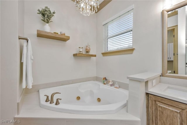 4000 Stonesthrow Ct, Naples, FL 34109 - full bath with vanity, a whirlpool tub, and a chandelier