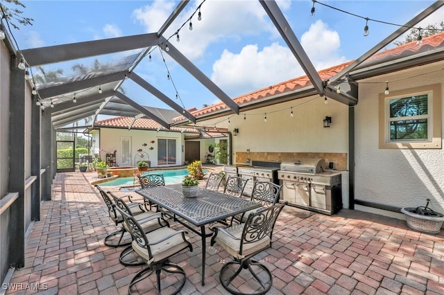 4000 Stonesthrow Ct, Naples, FL 34109 - view of patio / terrace with area for grilling, an outdoor pool, glass enclosure, and outdoor dining space