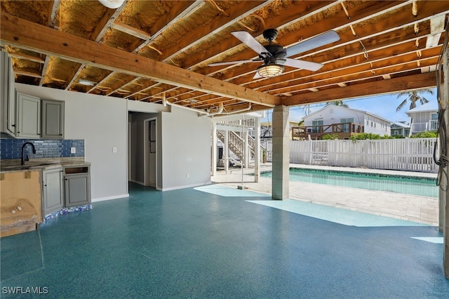 5557 Estero Blvd, Fort Myers Beach, FL 33931 - view of pool featuring stairway, ceiling fan, a patio, and an outdoor kitchen