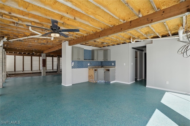 5557 Estero Blvd, Fort Myers Beach, FL 33931 - unfurnished living room with a ceiling fan and light speckled floor