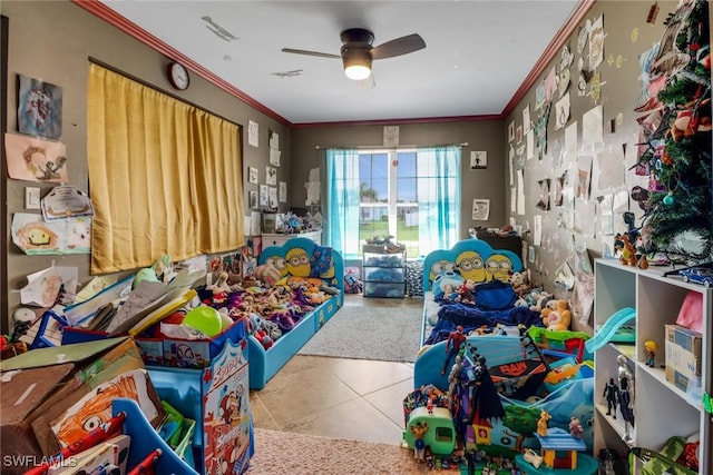 3211 NE 14th Pl, Cape Coral, FL 33909 - recreation room with crown molding, tile patterned flooring, and ceiling fan
