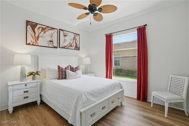 12006 Cypress Links Dr, Fort Myers, FL 33913 - bedroom with ornamental molding, light wood-type flooring, and ceiling fan