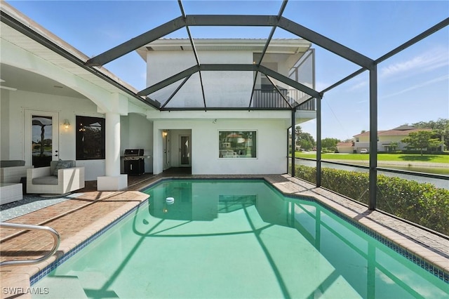 12006 Cypress Links Dr, Fort Myers, FL 33913 - outdoor pool featuring glass enclosure and a patio