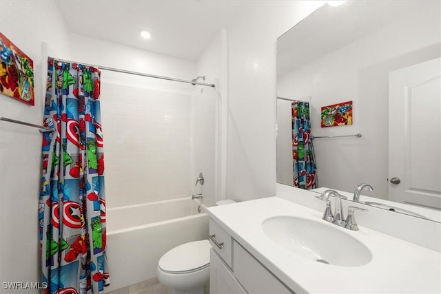 8959 Cascade Price Cir, North Fort Myers, FL 33917 - bathroom with vanity, shower / bath combination with curtain, and recessed lighting