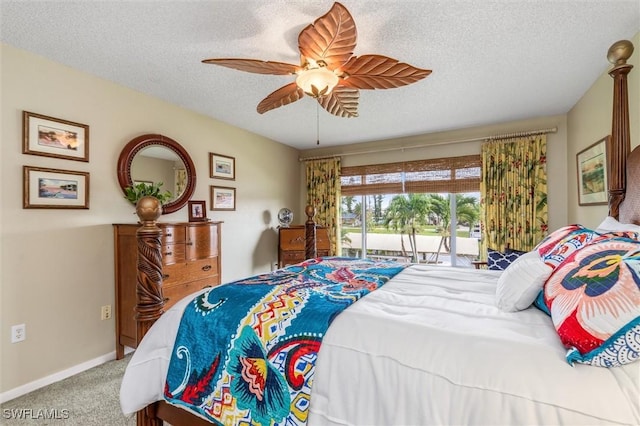 24398 Treasure Island Blvd, Punta Gorda, FL 33955 - carpeted bedroom featuring access to exterior, a textured ceiling, and ceiling fan