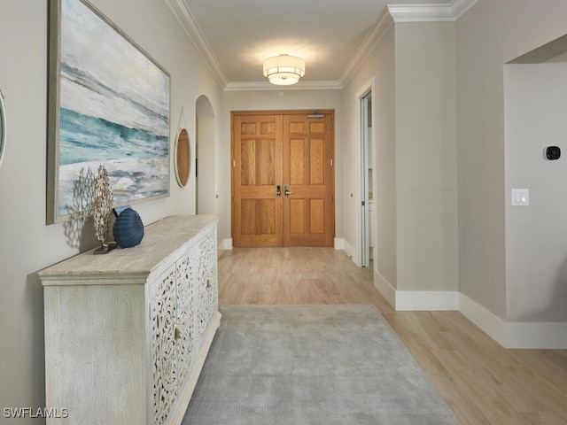 960 Cape Marco Dr Unit 1901, Marco Island, FL 34145 - foyer entrance with light wood finished floors, ornamental molding, and arched walkways