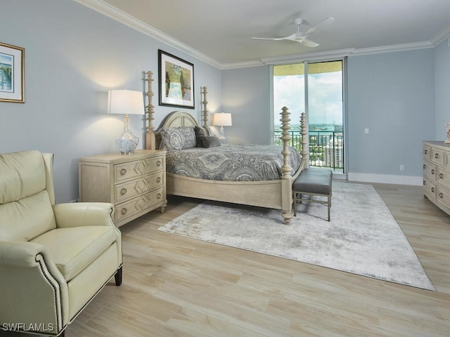 960 Cape Marco Dr Unit 1901, Marco Island, FL 34145 - bedroom with access to outside, ornamental molding, wood finished floors, and a ceiling fan