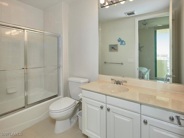 960 Cape Marco Dr Unit 1901, Marco Island, FL 34145 - full bath with ensuite bathroom, vanity, shower / bath combination with glass door, tile patterned floors, and a ceiling fan