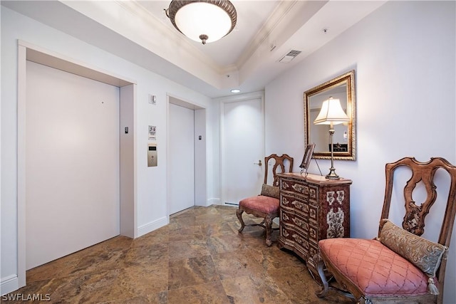 4875 Pelican Colony Blvd Unit 1801, Bonita Springs, FL 34134 - living area featuring stone finish flooring, elevator, and crown molding