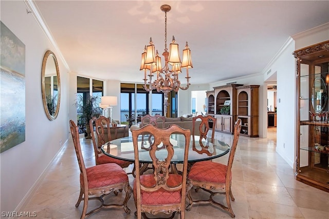 4875 Pelican Colony Blvd Unit 1801, Bonita Springs, FL 34134 - dining room featuring a chandelier, ornamental molding, and light tile patterned flooring