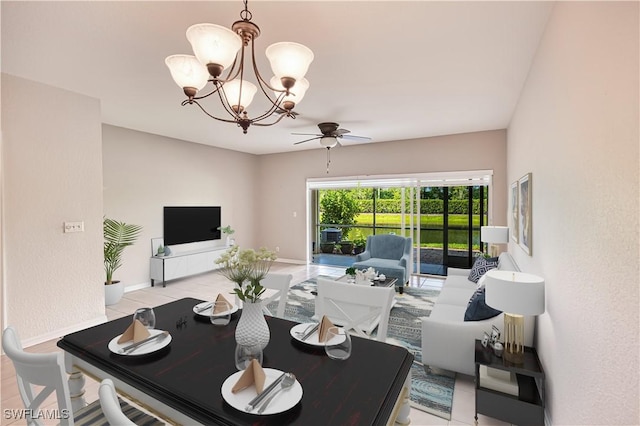 10058 Pacific Pines Ave, Fort Myers, FL 33966 - dining room with a chandelier, ceiling fan, and tile patterned floors